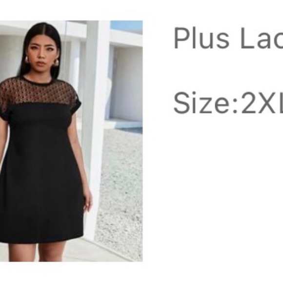 SHEIN - black short dress with mesh sleeves and collarbone - Picture 4 of 4